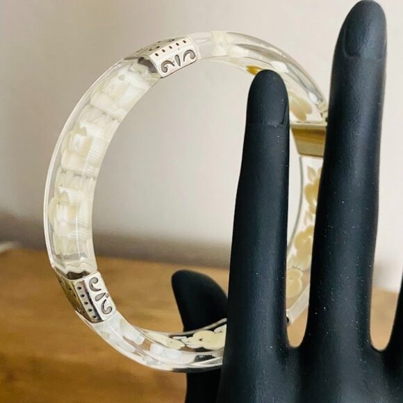 Brighton Clear Lucite 3-D Orchid Floral Bracelet Bangle - Picture 3 of 7